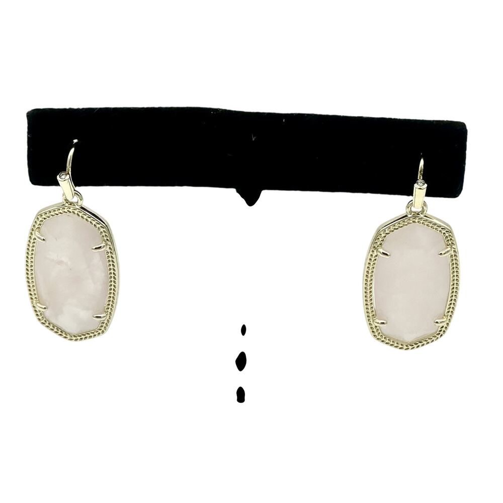 Kendra Scott Lee Rose Quartz Gold Plated Drop Earrings - Picture 5 of 5